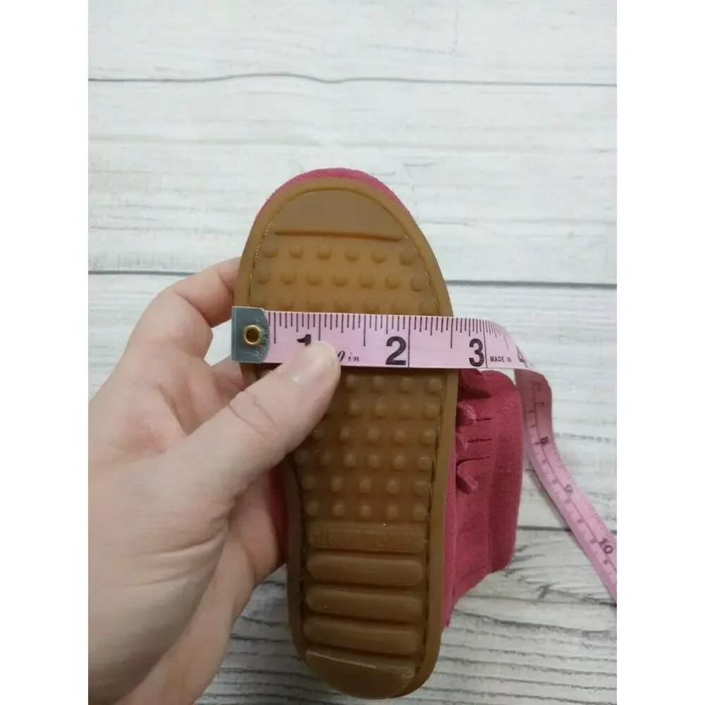 8T Minnetonka Pink Double Fringe Moccasins